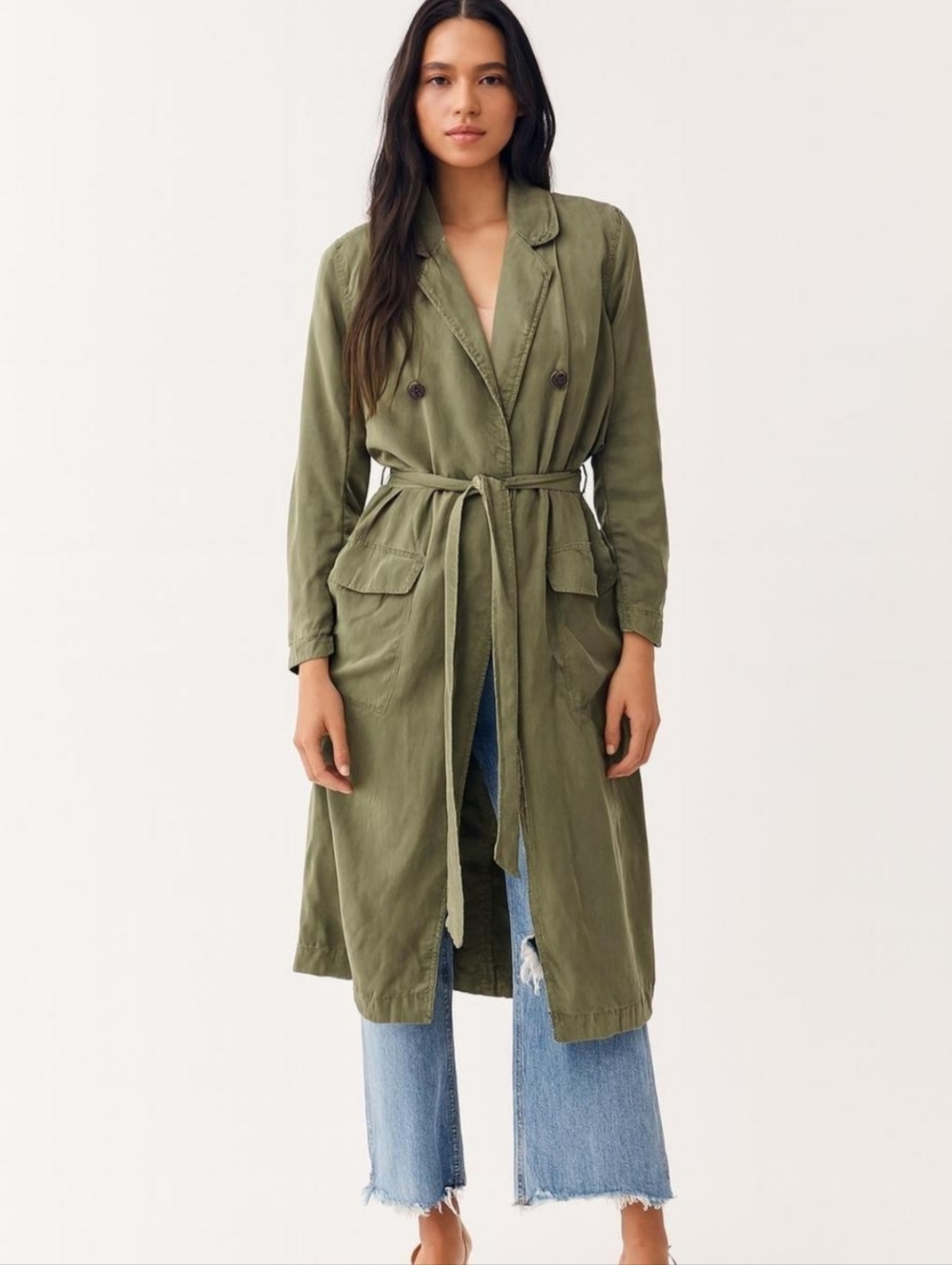 Free People Olive Utility Trench Coat Belted Womens Size Small